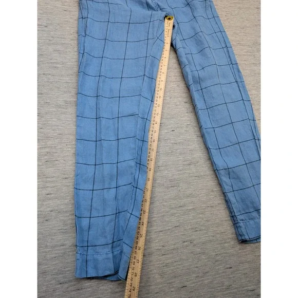Sundance‎ Pants Womens 2 Blue Windowpane Linen Lightweight Elastic Waist Casual - Picture 2 of 8